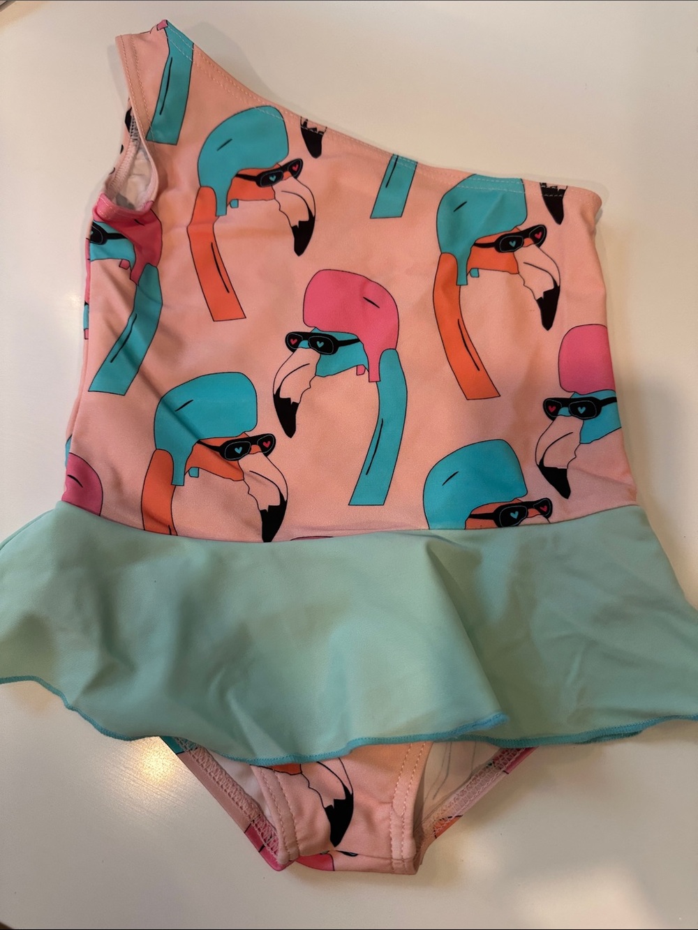 Gardner and the Gang Flamingo One Shoulder Ruffle Swimsuit Pink‎ Mint 2-3 Years